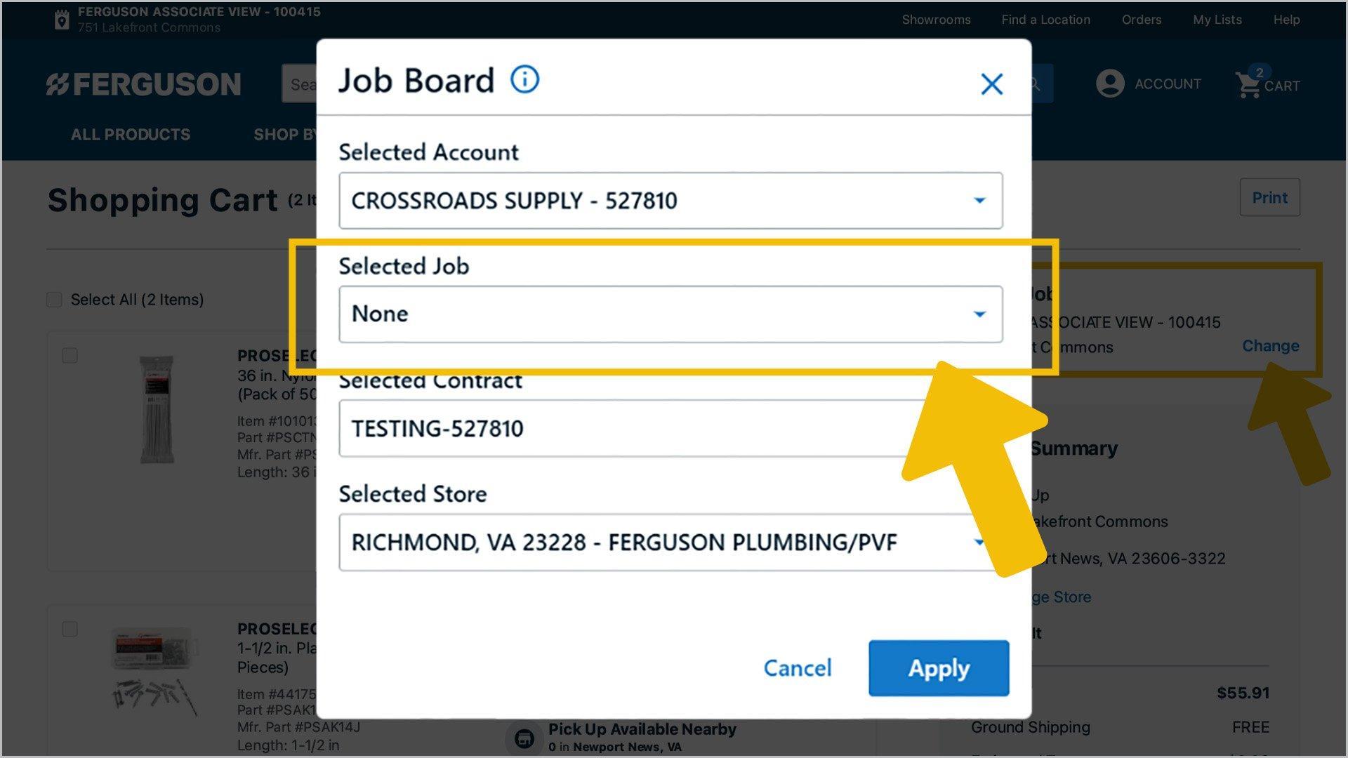 Image of selecting job account